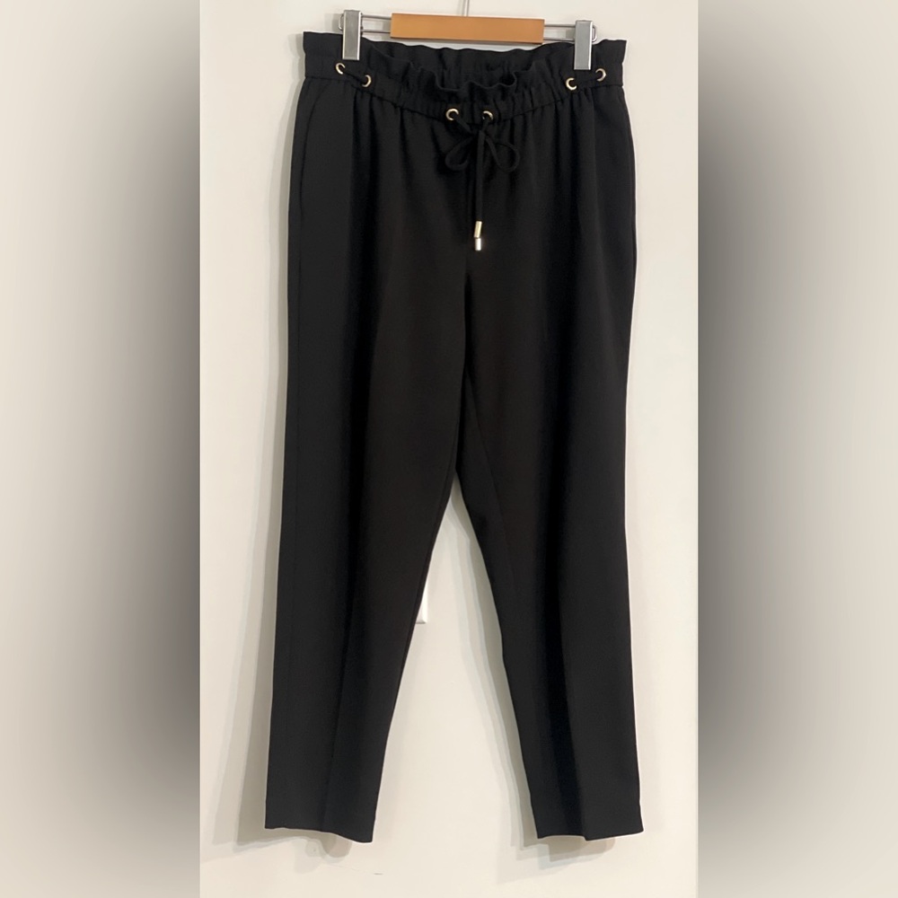 Anne Klein's Black Drawstring-Waist Cropped Pull-On Pants Small